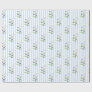 Cute Watercolor Blueberry Botanical Strips Pattern Wrapping Paper