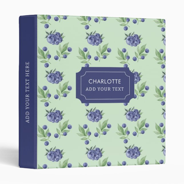 Cute Watercolor Blueberry fruit Pattern  3 Ring Binder (Front/Spine)