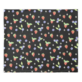 Cute Watercolor blueberry strawberry Pattern Duvet Cover