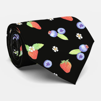 Cute Watercolor blueberry strawberry Pattern Neck Tie