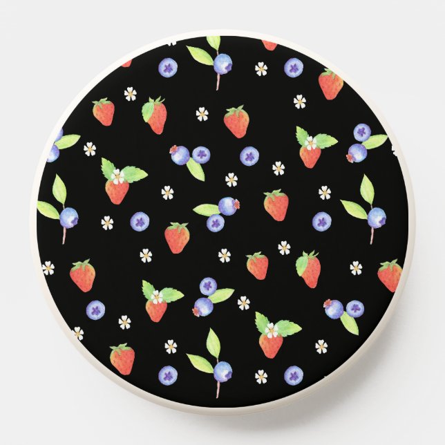 Cute Watercolor blueberry strawberry Pattern PopSocket (Popsocket)