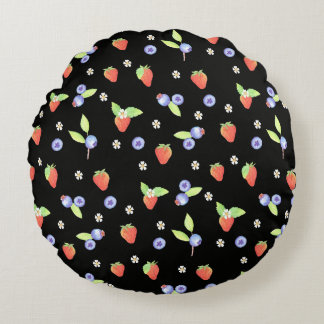 Cute Watercolor blueberry strawberry Pattern Round Pillow