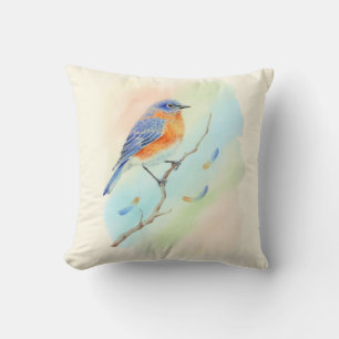 Cute Watercolor Bluebird Throw Pillow