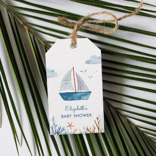Cute Watercolor Boat Nautical Baby Shower Gift Tags