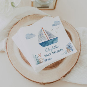Cute Watercolor Boat Nautical Baby Shower  Napkins