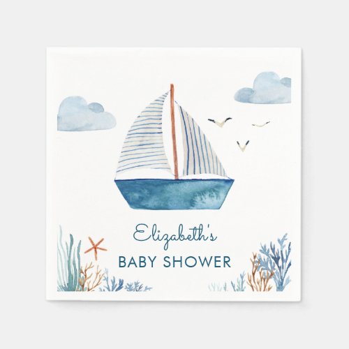 Cute Watercolor Boat Nautical Baby Shower 