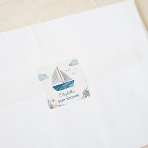 Cute Watercolor Boat Nautical Baby Shower   Square Sticker