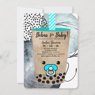 Cute Watercolor Boba Tea Baby Shower For Boy Invitation