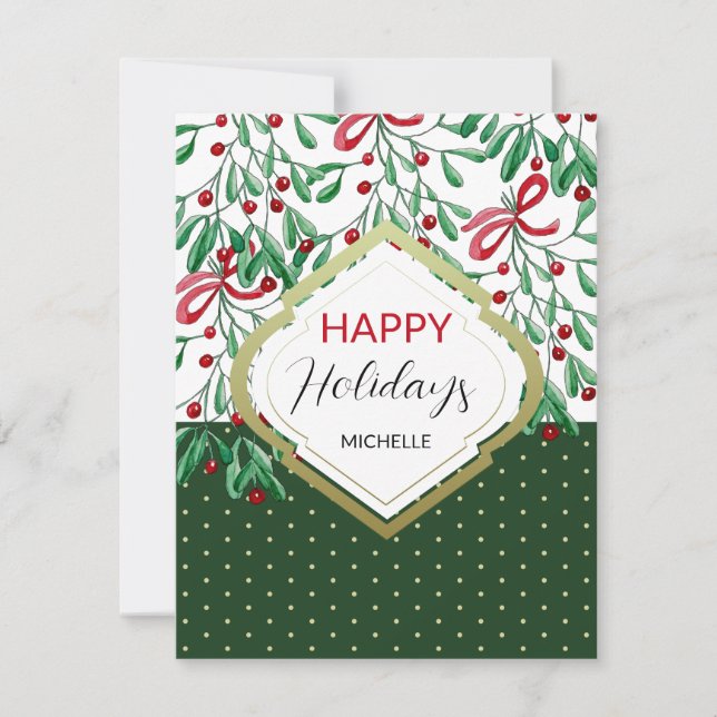 Cute Watercolor Boho Mistletoes Holiday Card (Front)