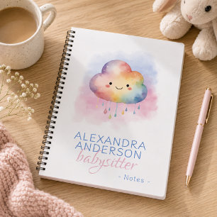 Cute Watercolor Boho Rainbow Cloud Babysitter Notebook
