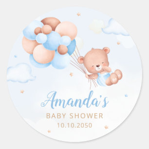 Cute Watercolor Boho Teddy Bear Boy baby Shower Classic Round Sticker