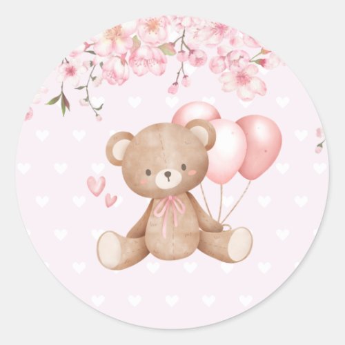 Cute Watercolor Boho Teddy Bear Girl Baby Shower Classic Round Sticker