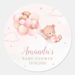 Cute Watercolor Boho Teddy Bear Girl baby Shower Classic Round Sticker