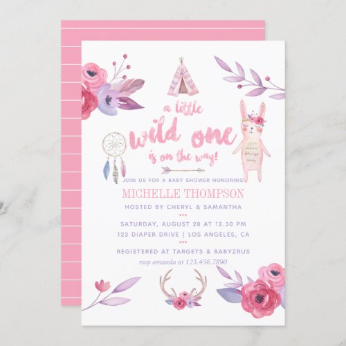 Cute Watercolor Boho Tribal Girl Baby Shower Invitation