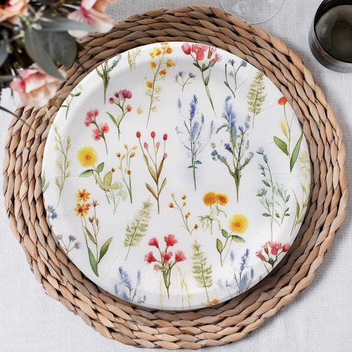 Cute Watercolor Botanical Wildflower Baby Shower Paper Plates