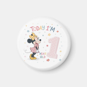 Cute Watercolor Bow Mouse Girl 1st Birthday  Magnet