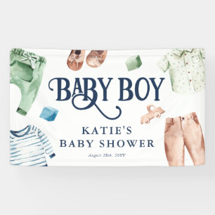 Cute Watercolor Boy Clothes BOY Baby Shower Banner