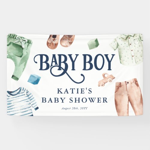 Cute Watercolor Boy Clothes BOY Baby Shower Banner