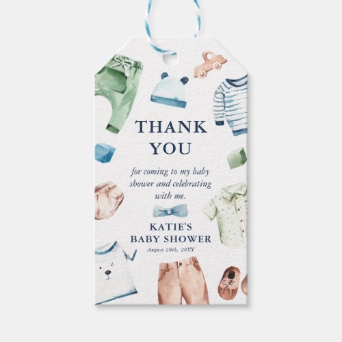 Cute Watercolor Boy Clothes BOY Baby Shower Favor Gift Tags