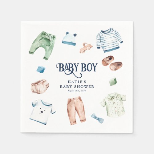 Cute Watercolor Boy Clothes BOY Baby Shower Napkins