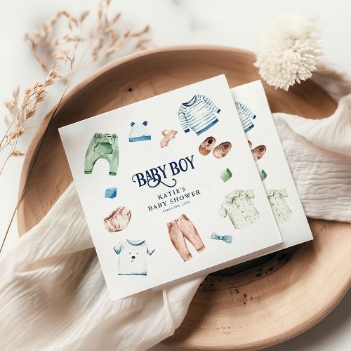 Cute Watercolor Boy Clothes BOY Baby Shower Napkins