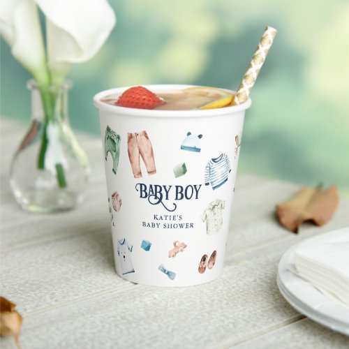 Cute Watercolor Boy Clothes BOY Baby Shower Paper Cups
