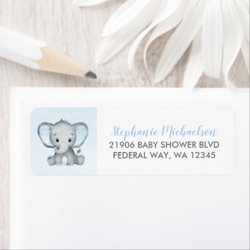 Cute Watercolor Boy Elephant Baby Shower  Label