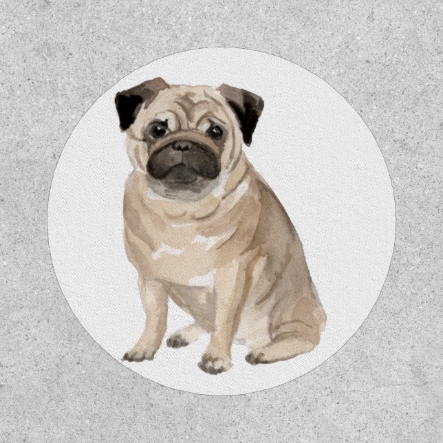Cute Watercolor Brown Pug Patch (Front)