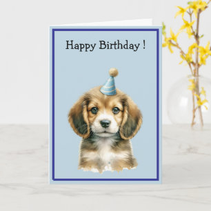 Cute Watercolor Brown Puppy Dog Happy Birthday  Card