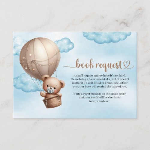 Cute watercolor brown teddy bear hot air balloon enclosure card