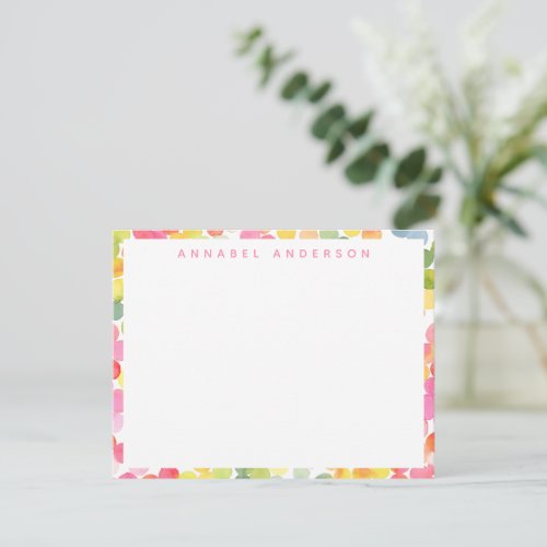 Cute Watercolor Bubble Dots Colorful Border Name Note Card