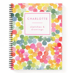 Cute Watercolor Bubbles Colorful Name Sketch Notebook