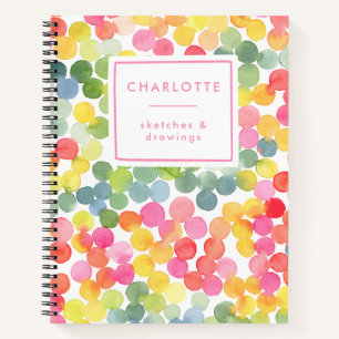 Cute Watercolor Bubbles Colorful Name Sketch Notebook