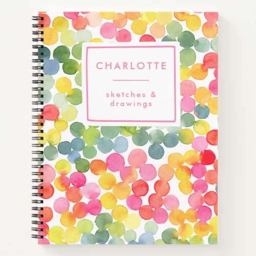 Cute Watercolor Bubbles Colorful Name Sketch Notebook
