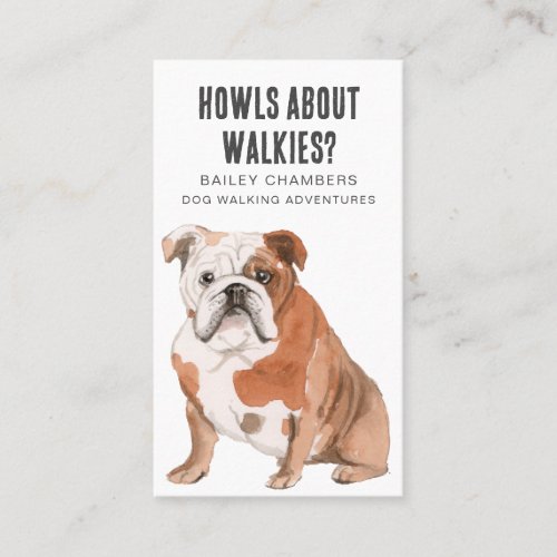 Cute Watercolor Bull Dog Dog Walker  Business Card