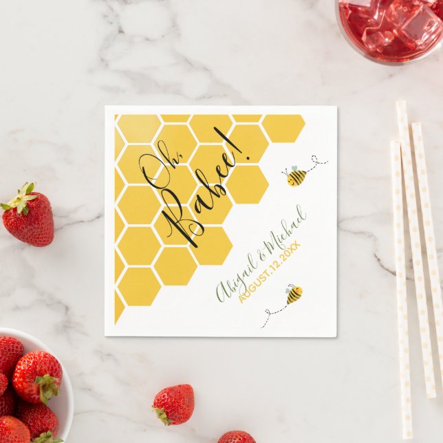 Cute Watercolor Bumble Bee Theme Baby Shower Napkins (Insitu)