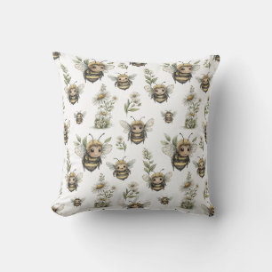 Cute Watercolor Bumblebee Design Soft Pastel Bee Throw Pillow