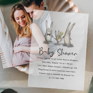 Cute Watercolor Bunnies Baby Shower Vellum Invitations