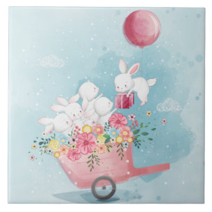 Cute Watercolor Bunnies  Ceramic Tile
