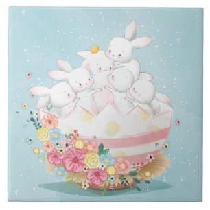 Cute Watercolor Bunnies Ceramic Tile