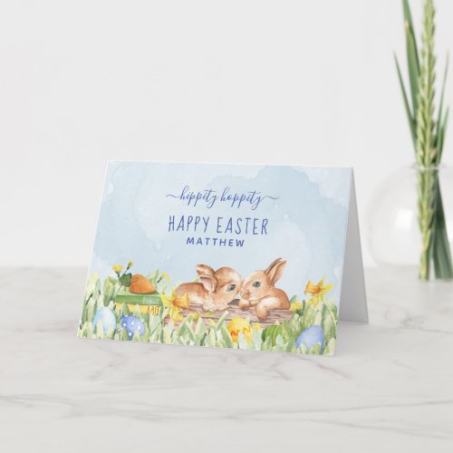 Cute Watercolor Bunnies Custom Easter Holiday Card