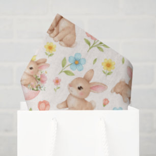 Cute Watercolor Bunnies & Flowers Pattern Tissue Paper
