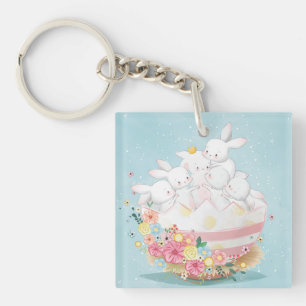 Cute Watercolor Bunnies Keychain