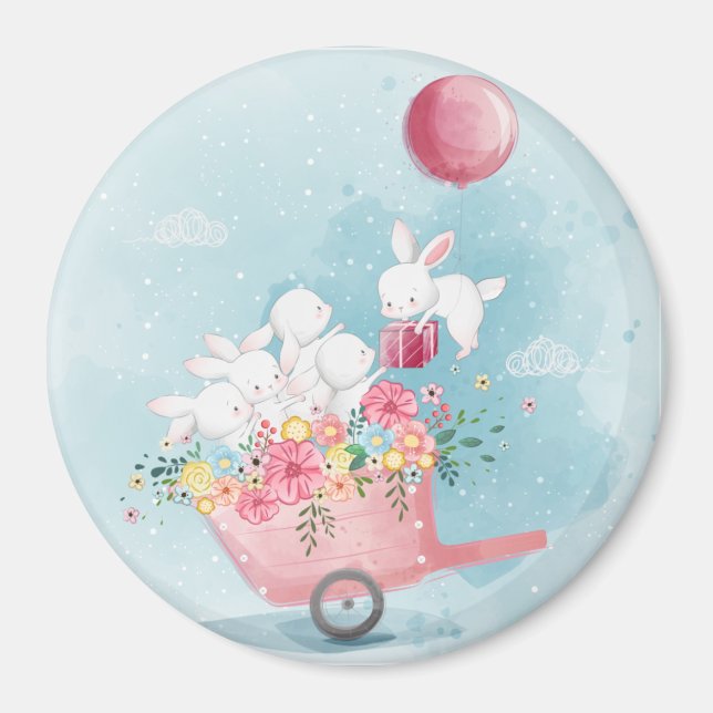 Cute Watercolor Bunnies  Magnet (Front)
