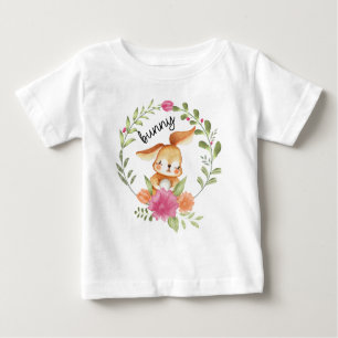 Cute watercolor bunny and floral wreath Easter Baby T-Shirt