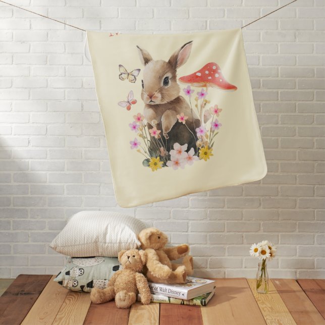 Cute Watercolor Bunny Baby Blanket (In Situ)