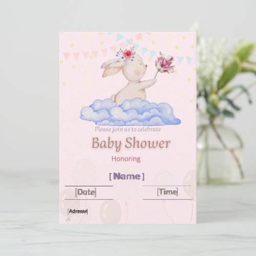 Cute Watercolor Bunny Baby Shower Invitatio Invitation