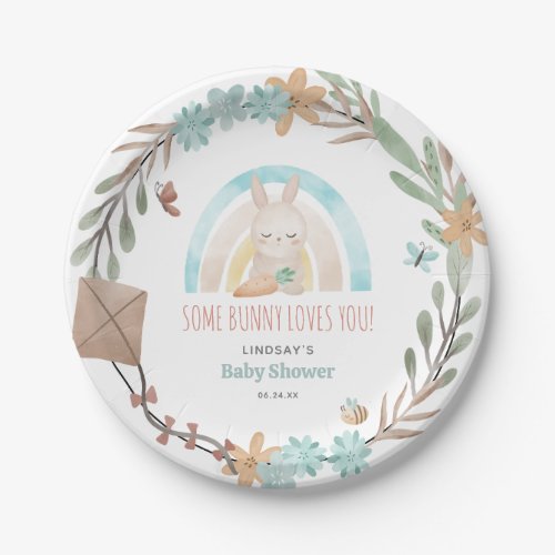Cute Watercolor Bunny Baby Shower Paper Plates
