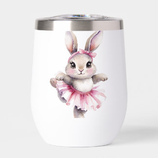 Cute Watercolor Bunny Ballerina Birthday  Thermal Wine Tumbler
