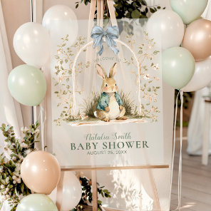 Cute Watercolor Bunny Blue Bow Baby Shower Acrylic Sign